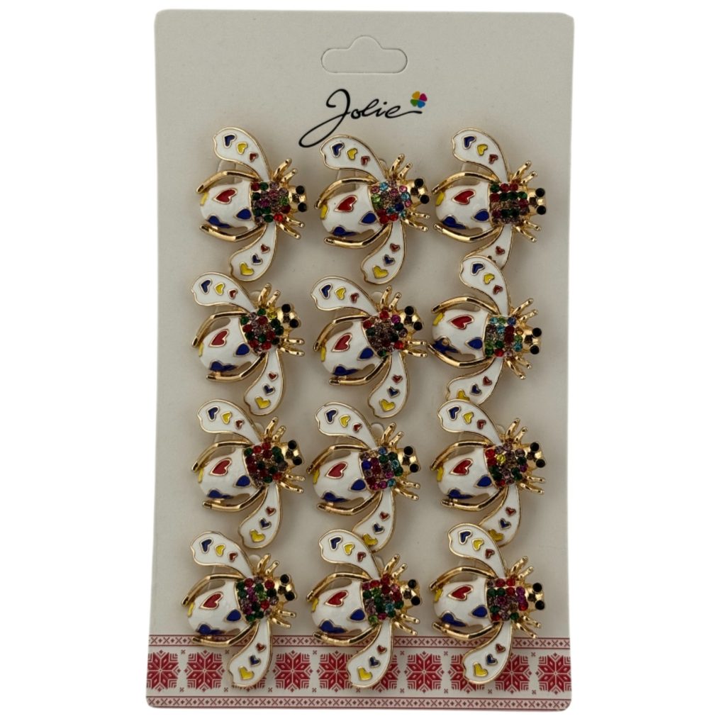 Set 12 Brose Martisor Primavara, Jolie, Model Albina Alba cu Inimi Colorate, Multicolor