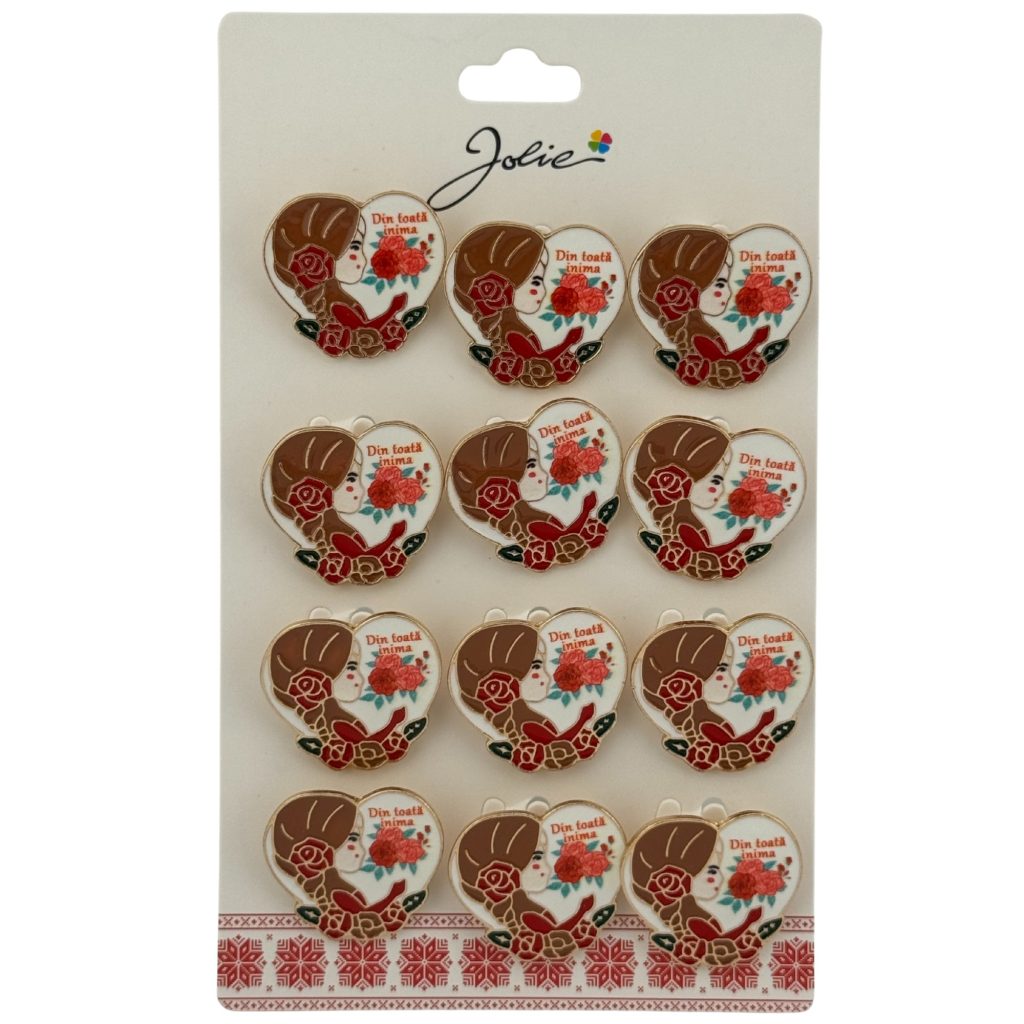 Set 12 Brose Martisor Primavara, Jolie, Model Fata, Mesaj Din Toata Inima, Multicolor