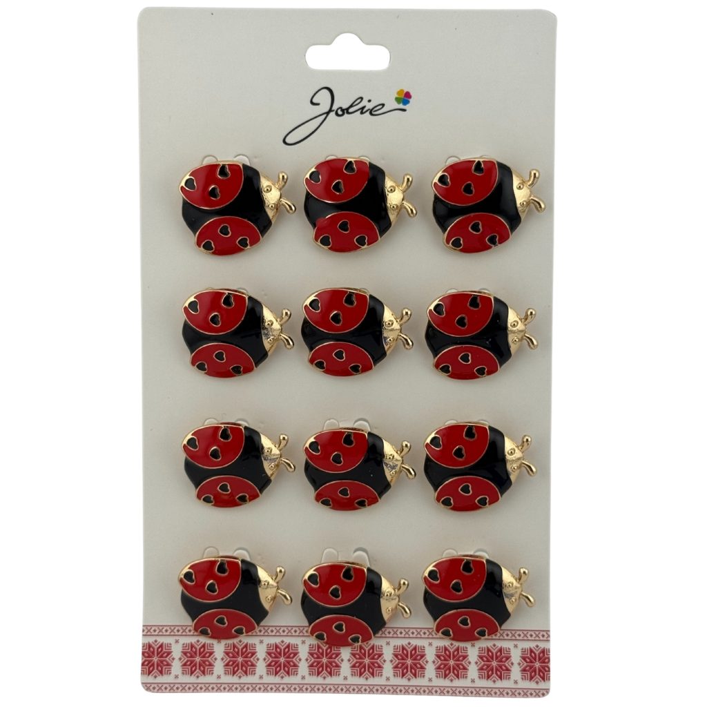 Set 12 Brose Martisor Primavara, Jolie, Model Buburuza, Rosu-Negru
