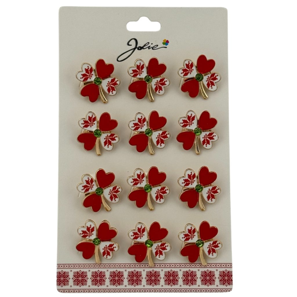 Set 12 Brose Martisor Primavara, Jolie, Model Trifoi Traditional cu Rosu