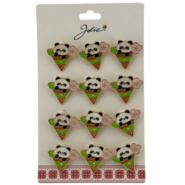 Set 12 Brose Martisor pentru Copii, Jolie, Model Urs Panda in Con de Inghetata, Multicolor