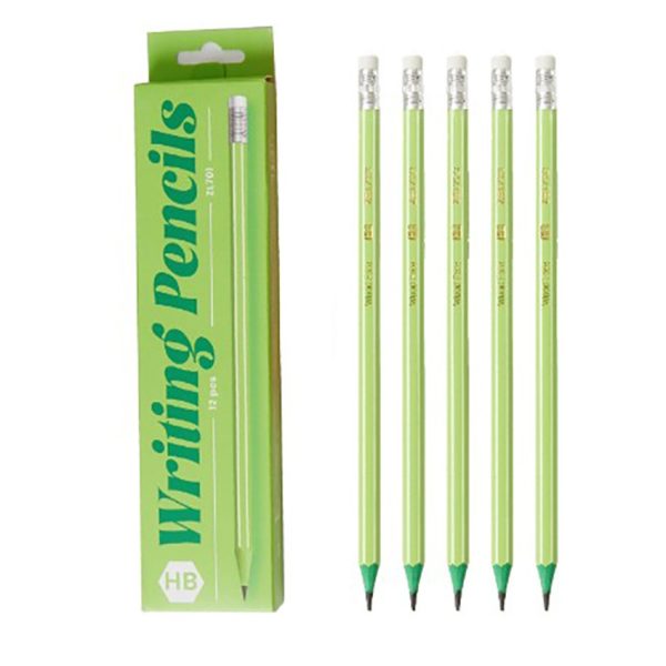 Set 12 Creioane Negre, Flippy, HB, pentru Scoala, cu Radiera, Model Verde, 19 cm