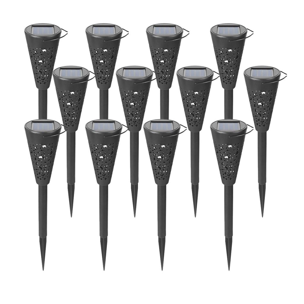 Set 12 Lampi Solare Led pentru Gradina, Flippy, Tip Torta, 36 x 6.8 cm, Buton On-Off, Lumina Alb Cald, Negru