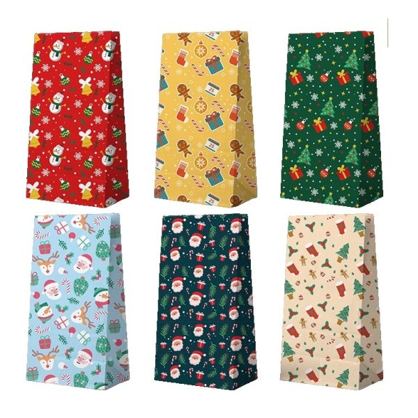 Set 12 Pungi de Cadou, Flippy, Tema Craciun, cu Motive Festive, 12 Stickere Incluse, 24 x 13 x 8 cm, din Hartie, Multicolor