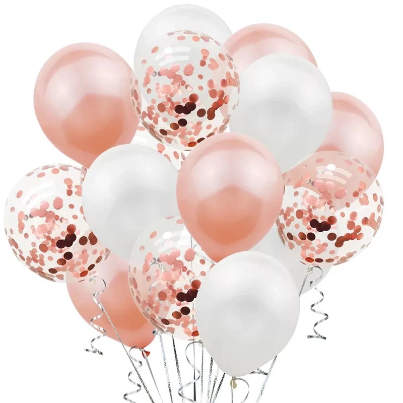Set 15 baloane pentru petrecere, Flippy, rose gold/ alb, 30 cm