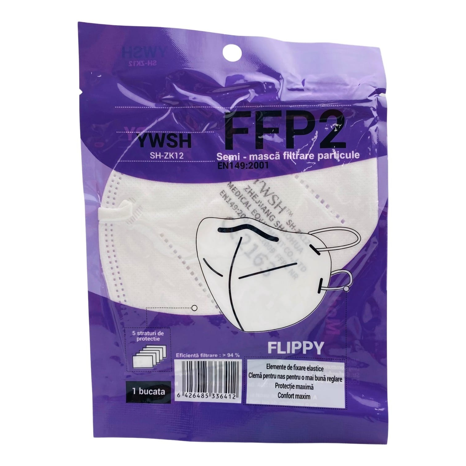 Set 15 bucati Masca de protectie faciala, Flippy®️, de unica folosinta, FFP2 CE 2163, 5 straturi, nesterila, ambalaj individual, Alb - Image 4