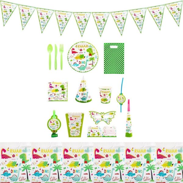 Set 16 Accesorii de Masa, Flippy, Colectia Dino Park, 136 Piese, din Carton/Plastic/Hartie, Multicolor