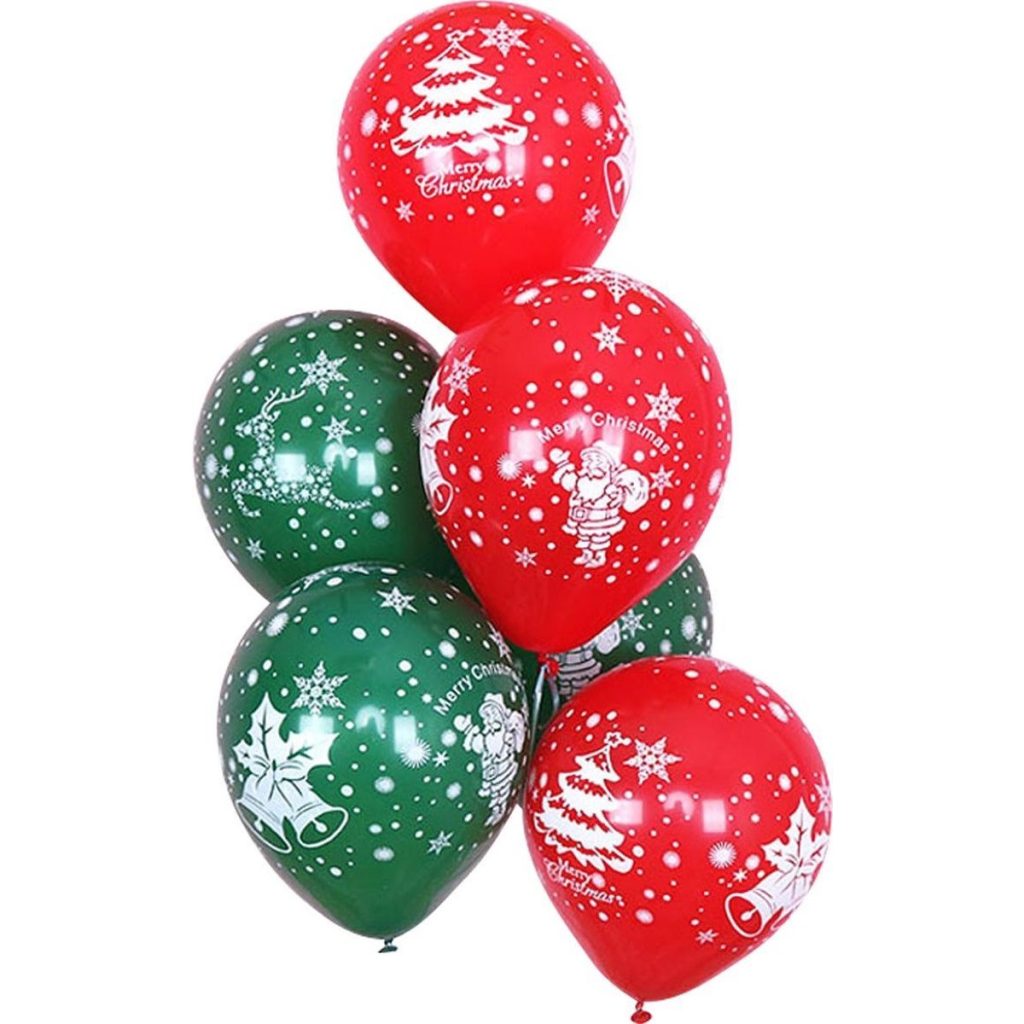 Set 16 Baloane din Latex, Flippy, Model Merry Christmas, Tematica Craciun, 25 cm, Verde Rosu