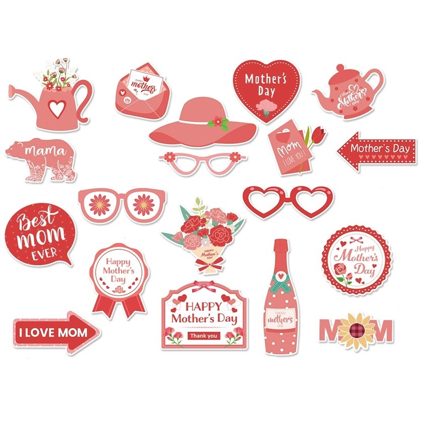 Set 18 Accesorii pentru Petrecere, Flippy, Props pentru Photo Corner, Tematica Ziua Mamei, Roz