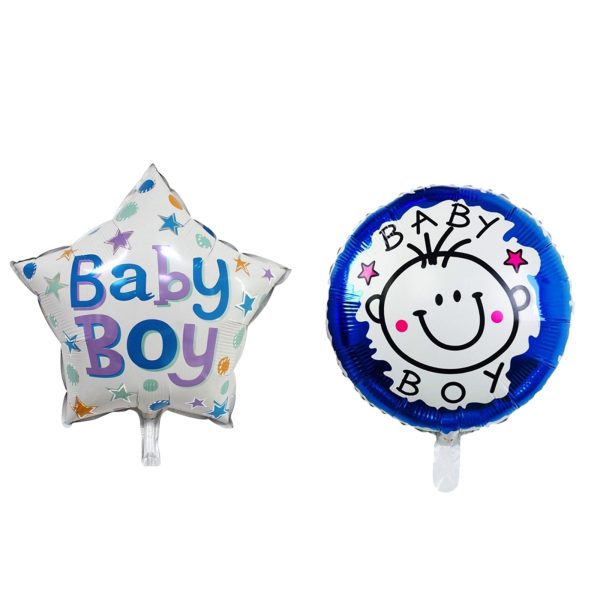 Set 2 Baloane din Folie Metalizata, Flippy, Figurine Stea si Cerc, Tema Botez Baietel, 45 cm, Ambalaj Individual, Pai Inclus, Umflare cu Aer sau Heliu, Albastru