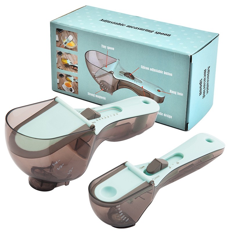 Set 2 Cupe Gradate pentru Bucatarie, Flippy, Cupe de Masurat Reglabile, Ergonomic, Confortabil, pentru Lichide si Solide, Volum ajustabil 5-30ml, 30-130ml, Culoare Albastru