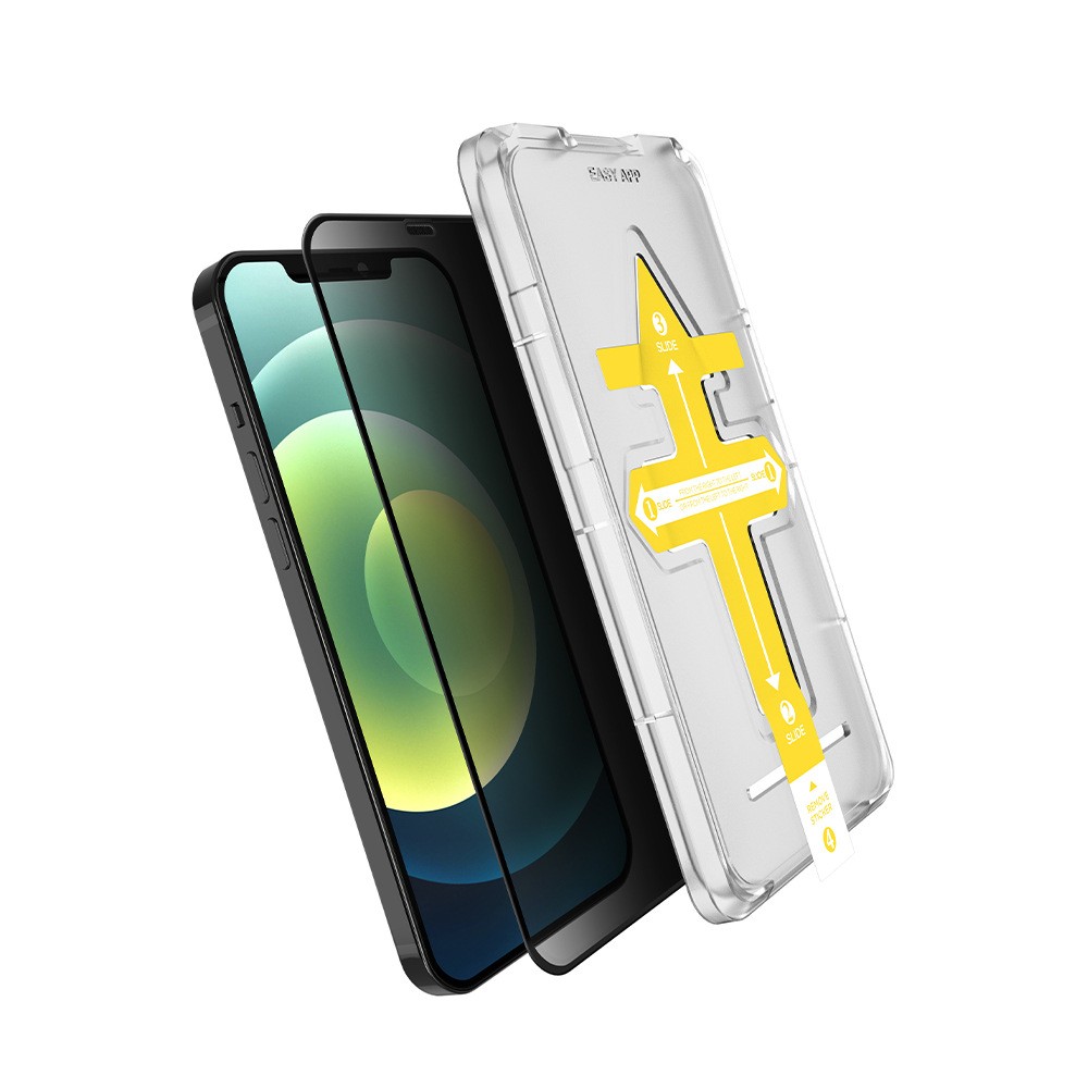 Set 2 folii sticla securizata cu sistem de montare usor si rapid Full Cover 3D Privacy Flippy compatibila cu Apple iPhone 13 / 13 Pro