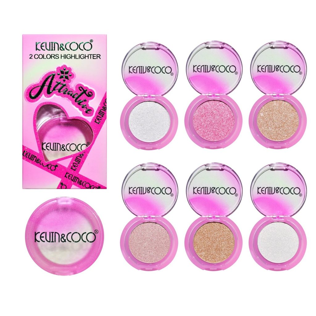 Set Iluminator pentru Față, Kevin&Coco, Attractive Highlighter, 2 Nuanțe, Textură Pudră cu Particule Strălucitoare, Efect Glow, Roz