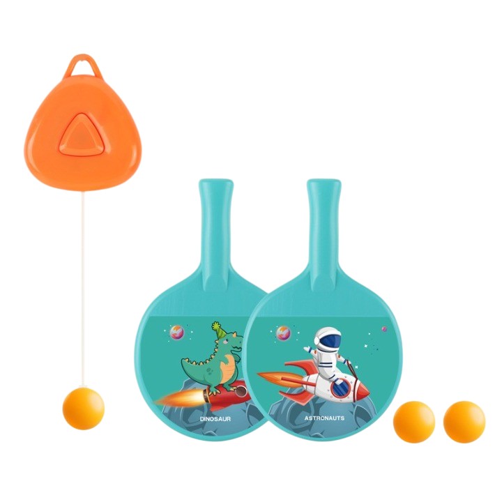 Set 2 Palete de Tenis de Masa, Flippy, pentru Copii, Design Animat, Tematica Astronauti, Accesoriu de Agatat Inclus si 2 Mingi, Albastru