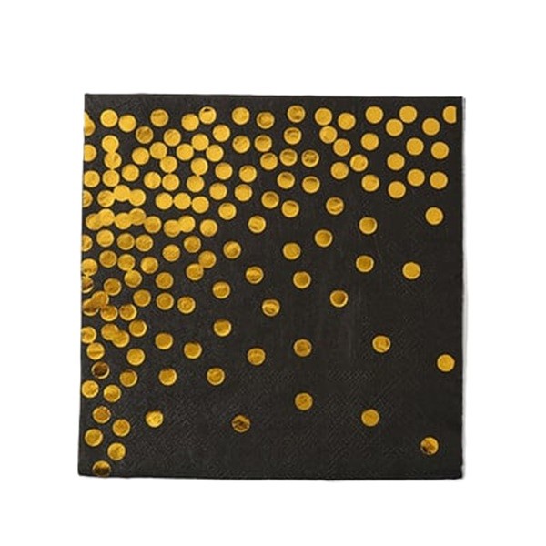 Set 20 de Servetele de Masa, Flippy, Imprimeu cu Buline Aurii, din Hartie, 17 x 17 cm, Negru
