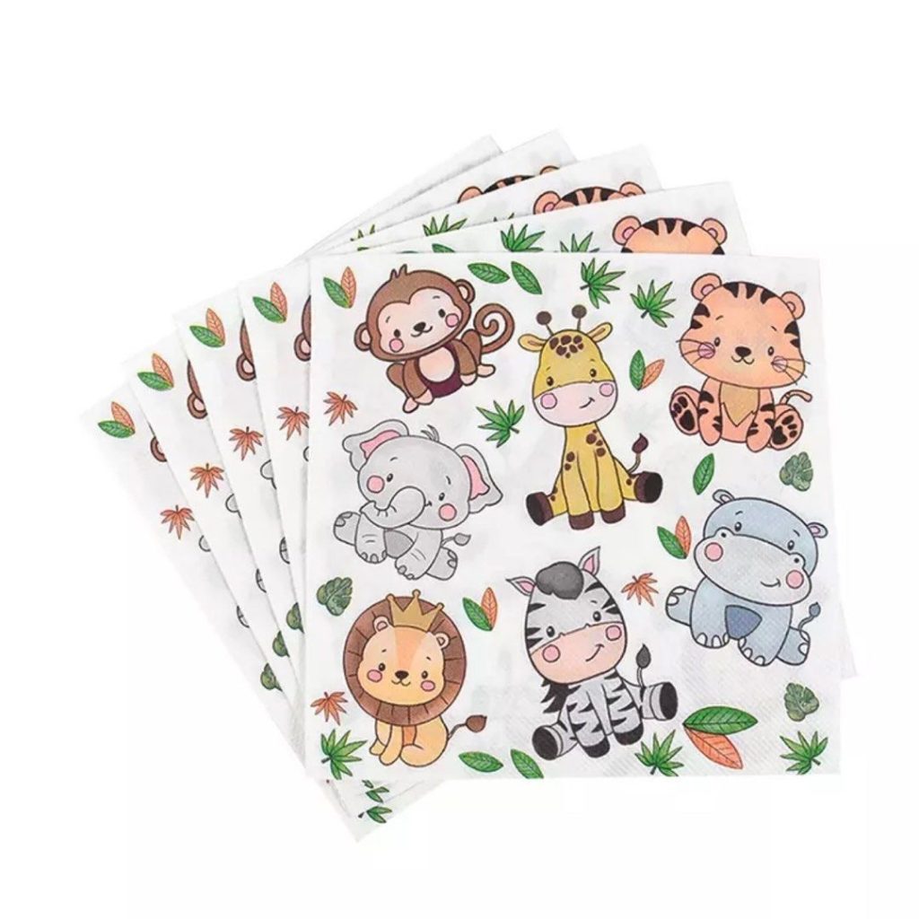 Set 20 de Servetele de Masa, Flippy, Imprimeu Jungle, din Hartie, 16.5 x 16.5 cm, Multicolor