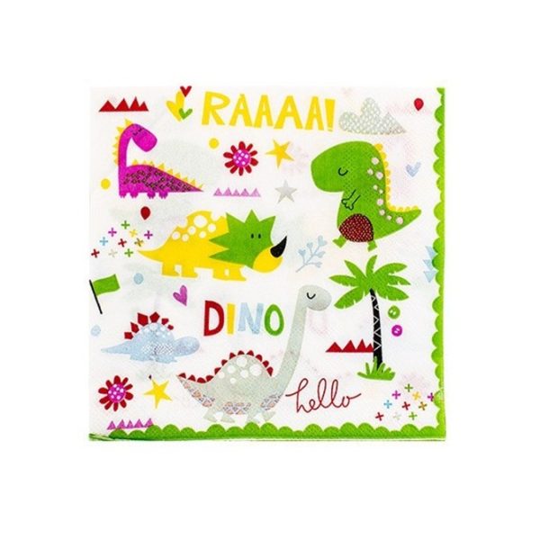 Set 20 Servetele de Masa, Flippy, Colectia Dino Park, 17 x 17 cm, din Hartie, Multicolor