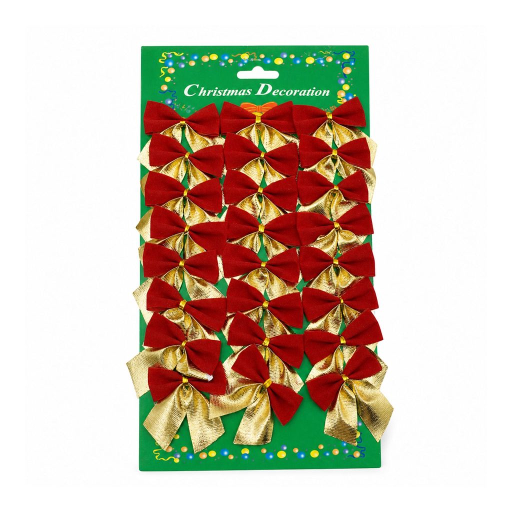 Set 24 Fundite Decorative pentru Brad de Craciun, Flippy, Rosu-Auriu, din Poliester, Decoratiuni Festive, 5 x 6 cm