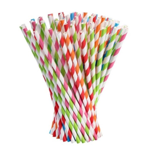 Set 25 Paie, Flippy, din Hartie, 20 cm, Model cu Dungi, Multicolor