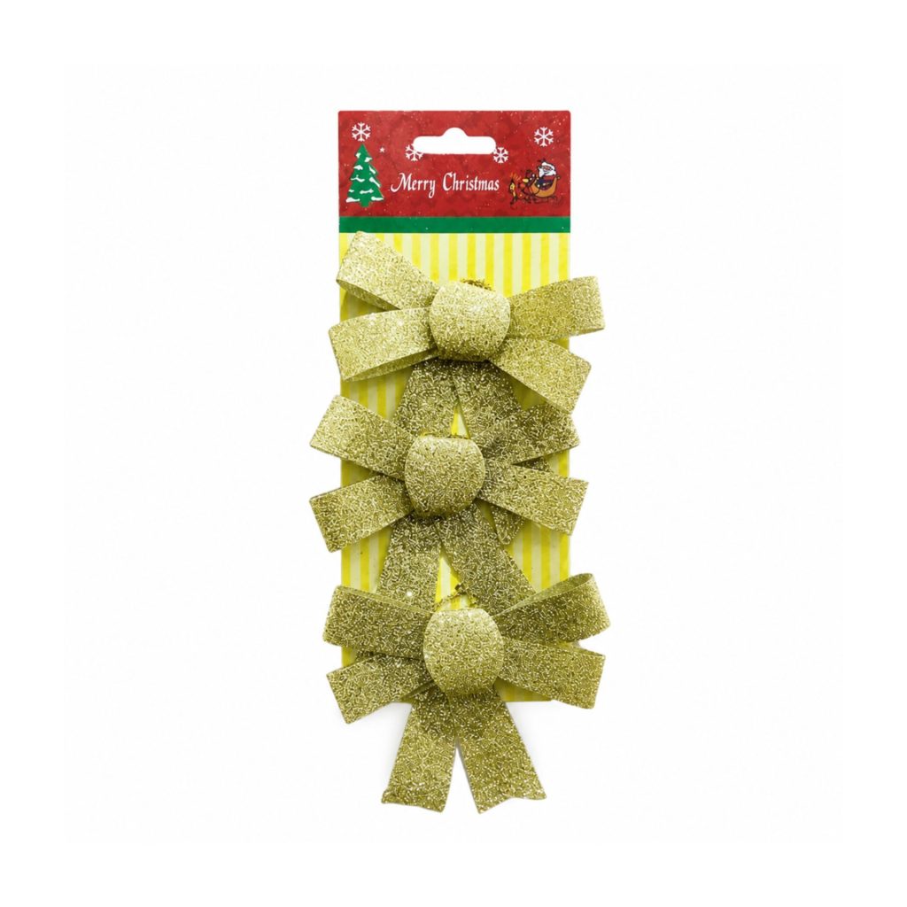 Set 3 Fundite Decorative pentru Brad de Craciun, Flippy, cu Sclipici, din Poliester, Decoratiuni Festive, 10 x 11 cm, Auriu
