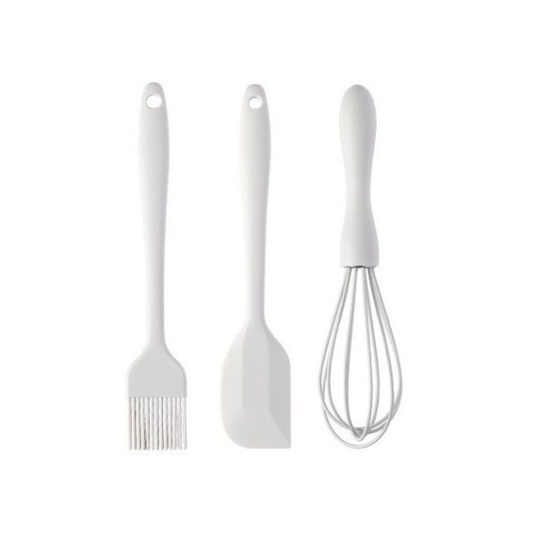 Set 3 Ustensile de Bucatarie, Flippy, din Silicon+Inox, Termorezistente, Antiaderente, 20 x 13 x 3 cm, Alb Ivory