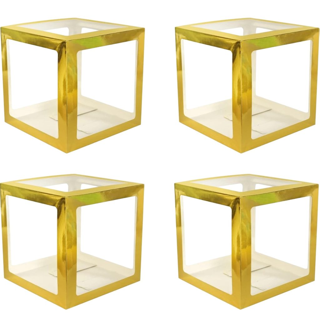 Set 4 Cutii pentru Baloane, Flippy, Model Simplu, Tematica Aniversare, Cuburi Decorative din Plastic, Accesorii pentru Petrecere, 30 x30 cm