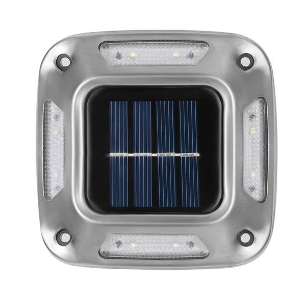 Set 4 Lampi Solare, Flippy, 8 LED-uri, IP65, din ABS+PC, 6-12 h Iluminare, Baterie 1.2 V 600 mAh, Montare pe Perete/Pamant, Lumina Alb Cald, 9 x 9 x 5.5 cm, Gri