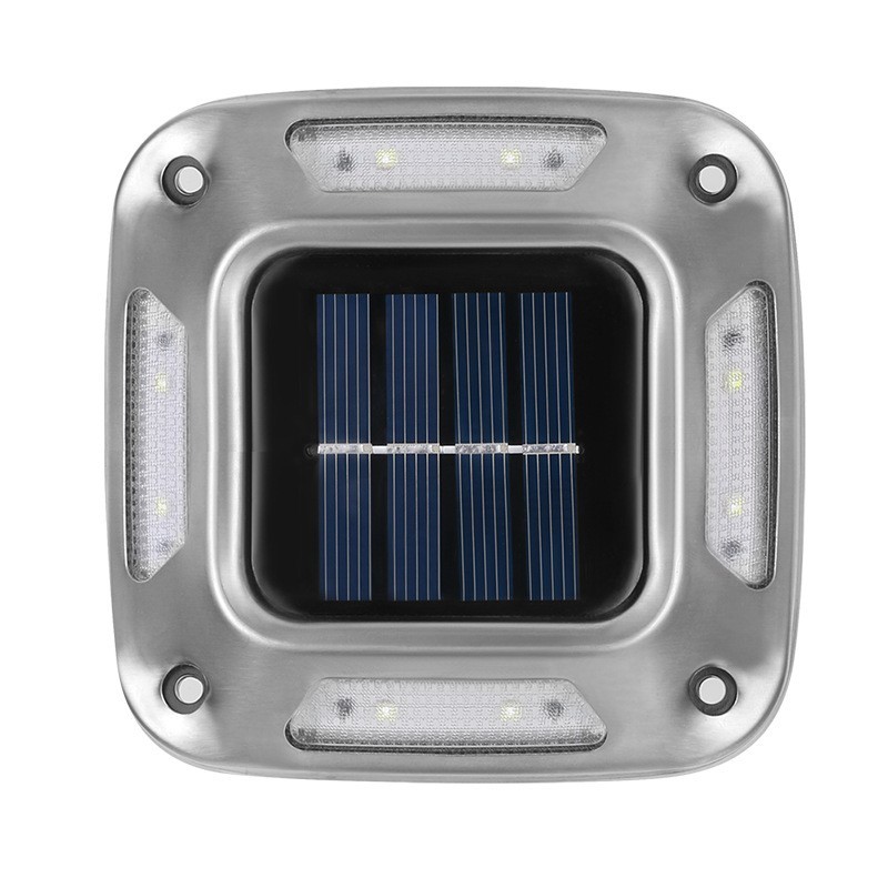 Set 4 Lampi Solare, Flippy, 8 LED-uri, IP65, din ABS+PC, 6-12 h Iluminare, Baterie 1.2 V 600 mAh, Montare pe Perete/Pamant, Lumina Alb Cald, 9 x 9 x 5.5 cm, Gri