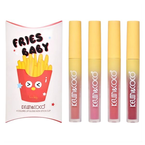 Set Luciu de buze, Kevin&Coco, Fries Baby, 4 Lip Gloss-uri, Stralucire si Hidratare Intensa, Rezistent, Model C, Multicolor