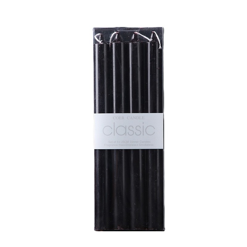 Set 4 Lumanari, Flippy, pentru Suport de Masa, Fara Miros si Fum, din Parafina, 2.2 x 25 cm, Negru