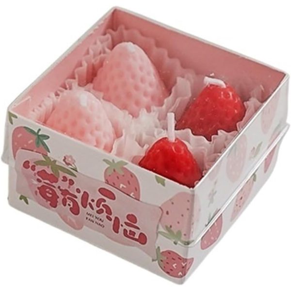 Set 4 Lumanari Parfumate, Flippy, Model Capsunici, Ardere 30 min, 52g, 6.3 x 6.3 x 3.8 cm, Rosu/Roz