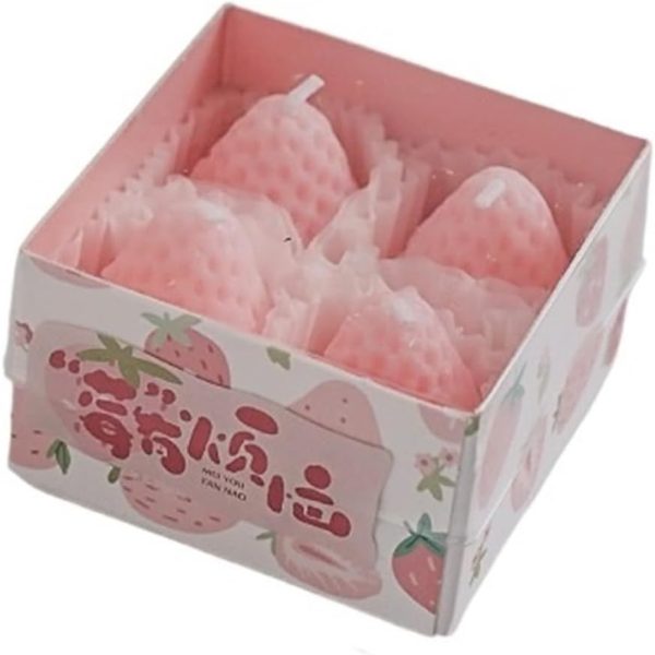 Set 4 Lumanari Parfumate, Flippy, Model Capsunici, Ardere 30 min, 52g, 6.3 x 6.3 x 3.8 cm, Roz
