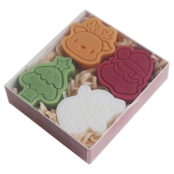 Set 4 Lumanari Parfumate, Flippy, Model Craciun, din Parafina, 10.2 x 9.1 x 2.7 cm, Multicolor