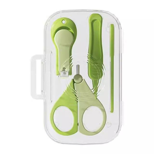 Set 4in1 de Ingrijire Unghii pentru Bebelusi, Flippy, Cutie de Depozitare Texturata, 0-6 Ani, 13.6x8x2 cm, Verde