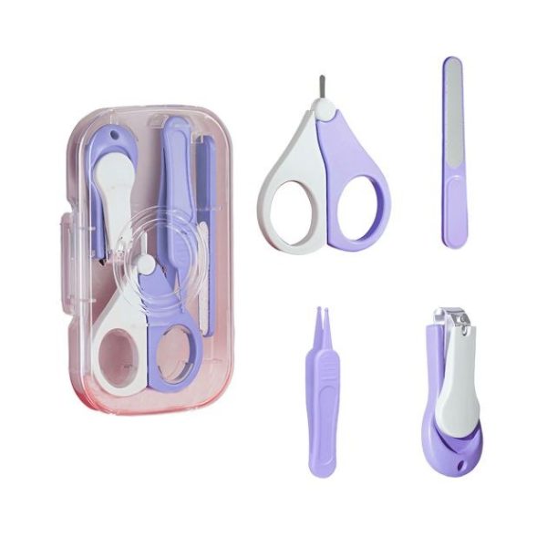 Set 4in1 de Ingrijire Unghii pentru Bebelusi, Flippy, Cutie de Depozitare Texturata, 0-6 Ani, 13.6x8x2 cm, Mov