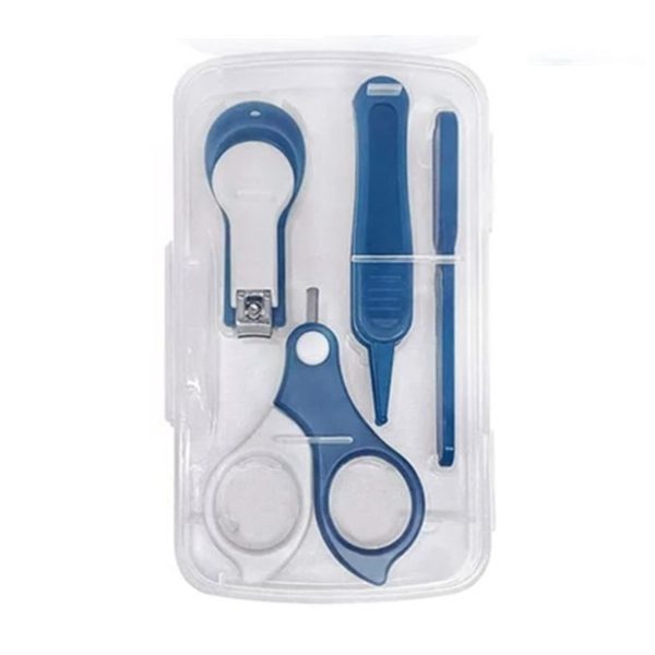 Set 4in1 de Ingrijire Unghii pentru Bebelusi, Flippy, Cutie de Depozitare Transparenta, 0-6 Ani, 13.6x8x2 cm, Albastru Marin