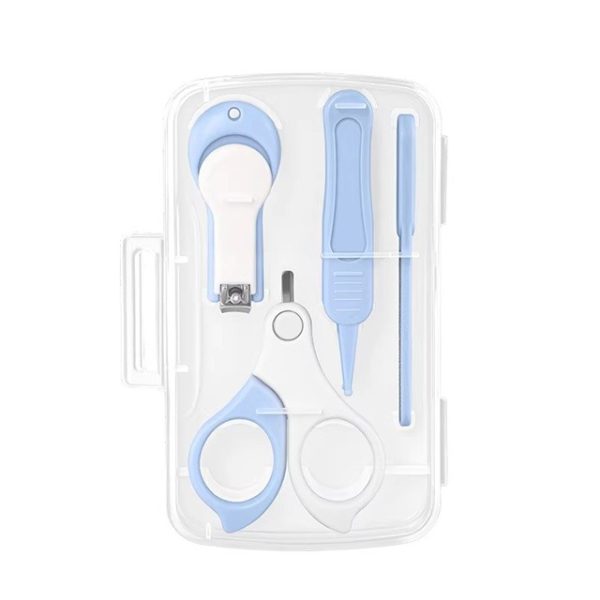 Set 4in1 de Ingrijire Unghii pentru Bebelusi, Flippy, Cutie de Depozitare Transparenta, 0-6 Ani, 13.6x8x2 cm, Albastru Deschis