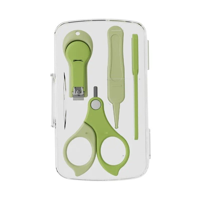 Set 4in1 de Ingrijire Unghii pentru Bebelusi, Flippy, Cutie de Depozitare Transparenta, 0-6 Ani, 13.6x8x2 cm, Verde