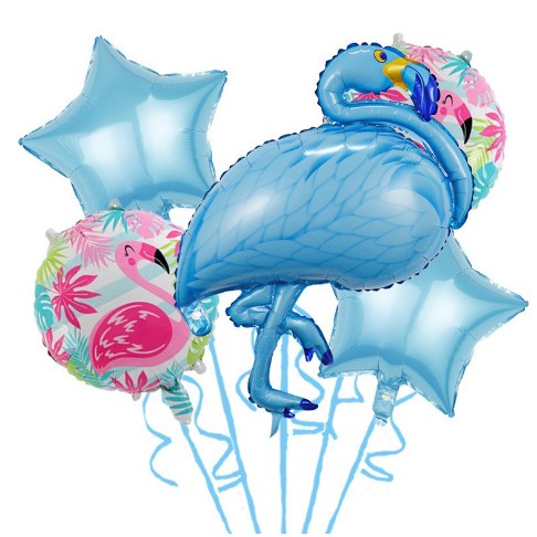 Set Baloane party aniversare, Flippy, din Folie de aluminiu si Latex, set din 5 baloane Flamigo Party cu 2 stele, 2 baloane rotunde, 60 -90 cm, Albastru