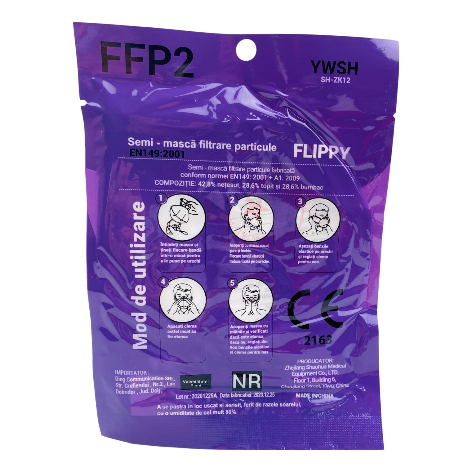 Set 5 bucati Masca de protectie faciala, Flippy®️, de unica folosinta, FFP2 CE 2163, 5 straturi, nesterila, ambalaj individual, Alb - Image 5