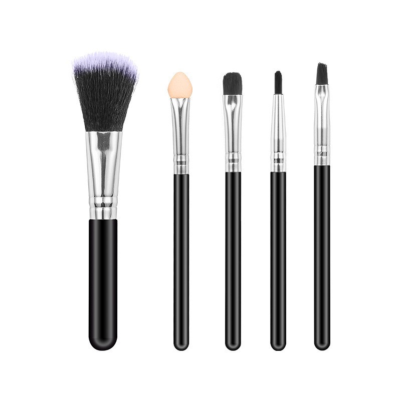 Set 5 Pensule de Machiaj, Flippy, de Voiaj, pentru Fard si Pudra, din Par Sintetic, Negru