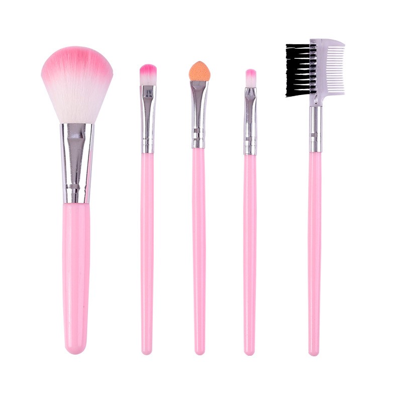 Set 5 Pensule de Machiaj, Flippy, de Voiaj, pentru Fard si Pudra, din Par Sintetic, Roz