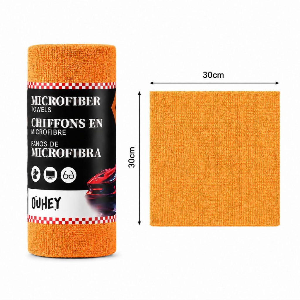 Set 50 Lavete din Microfibra, Flippy, pentru Curatare Auto si Suprafete, Absorbante si Reutilizabile, 30 x 30 cm, Portocaliu