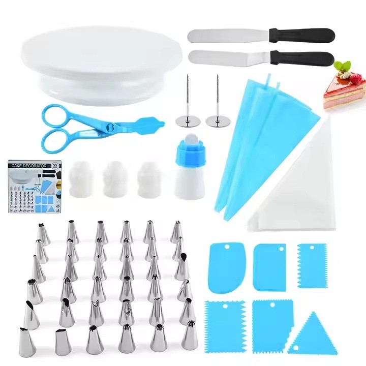 Set 55 Piese Ustensile pentru Ornare Prajituri, Flippy, din Plastic si Otel Inoxidabil, Multicolor