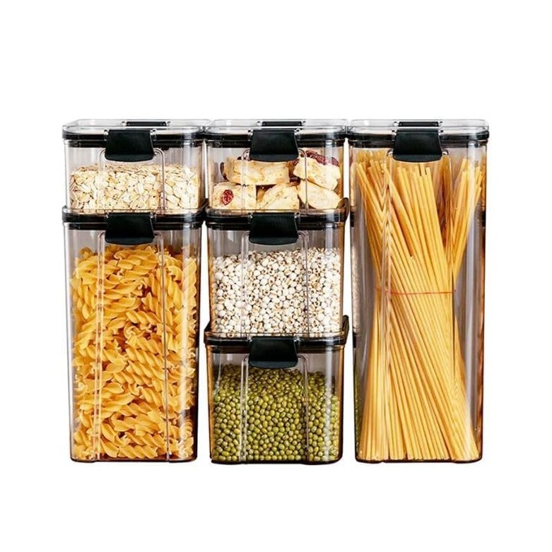 Set 6 Recipiente din Plastic, Flippy, pentru Alimente/Obiecte, Inchidere Ermetica, 2 x 460 ml, 2 x 700 ml, 1 x 1300 ml, 1 x 1800 ml, Transparent