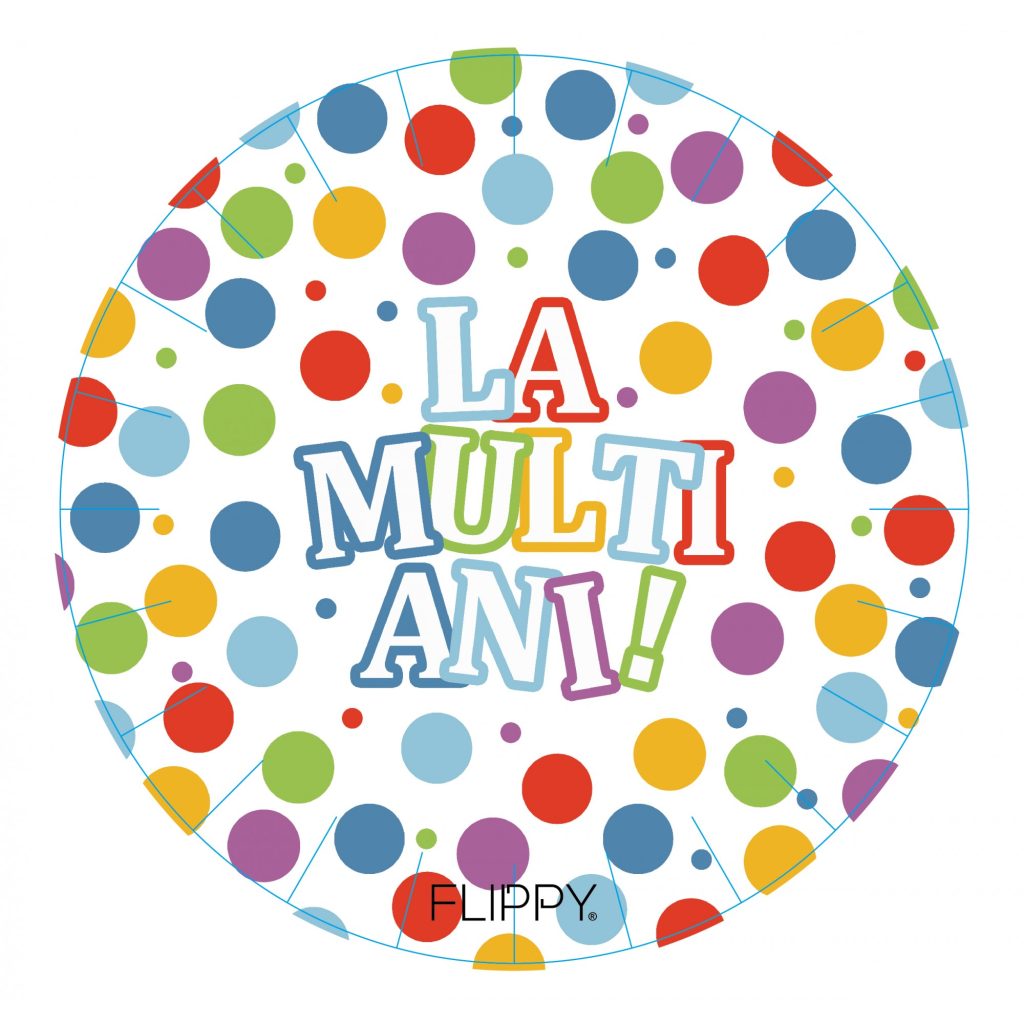 Set 6 Farfurii de Unica Folosinta, Flippy, Colectia, LA MULTI ANI, 23 cm, din Carton Laminat, Multicolor