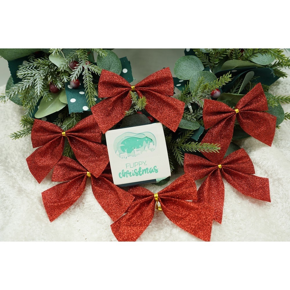 Set 6 fundite pentru brad, Rosii, clasice, cu sclipici, 8 x 9 cm, din poliester, Flippy - Image 5