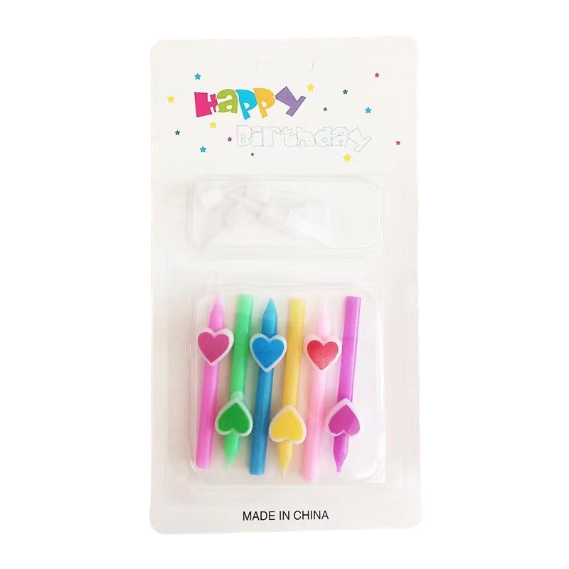 Set 6 Lumanari de Tort, Flippy, Model Creion cu Inimioare, 5.9 x 1.1 cm, din Ceara, Multicolor