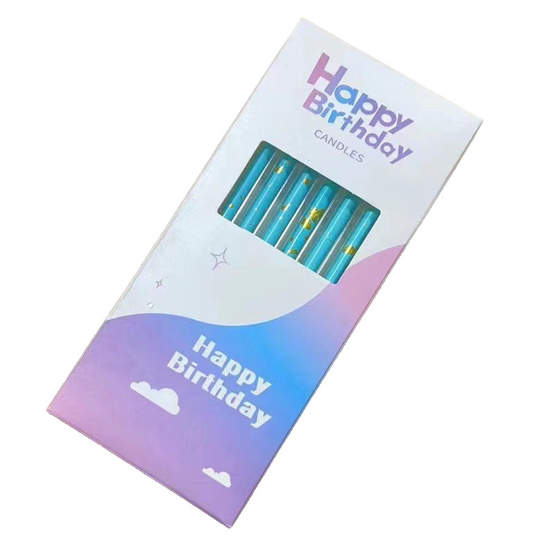 Set 6 Lumanari Lungi, Flippy, din Parafina, 10 x 0.5 cm, Happy Birthday, Albastru