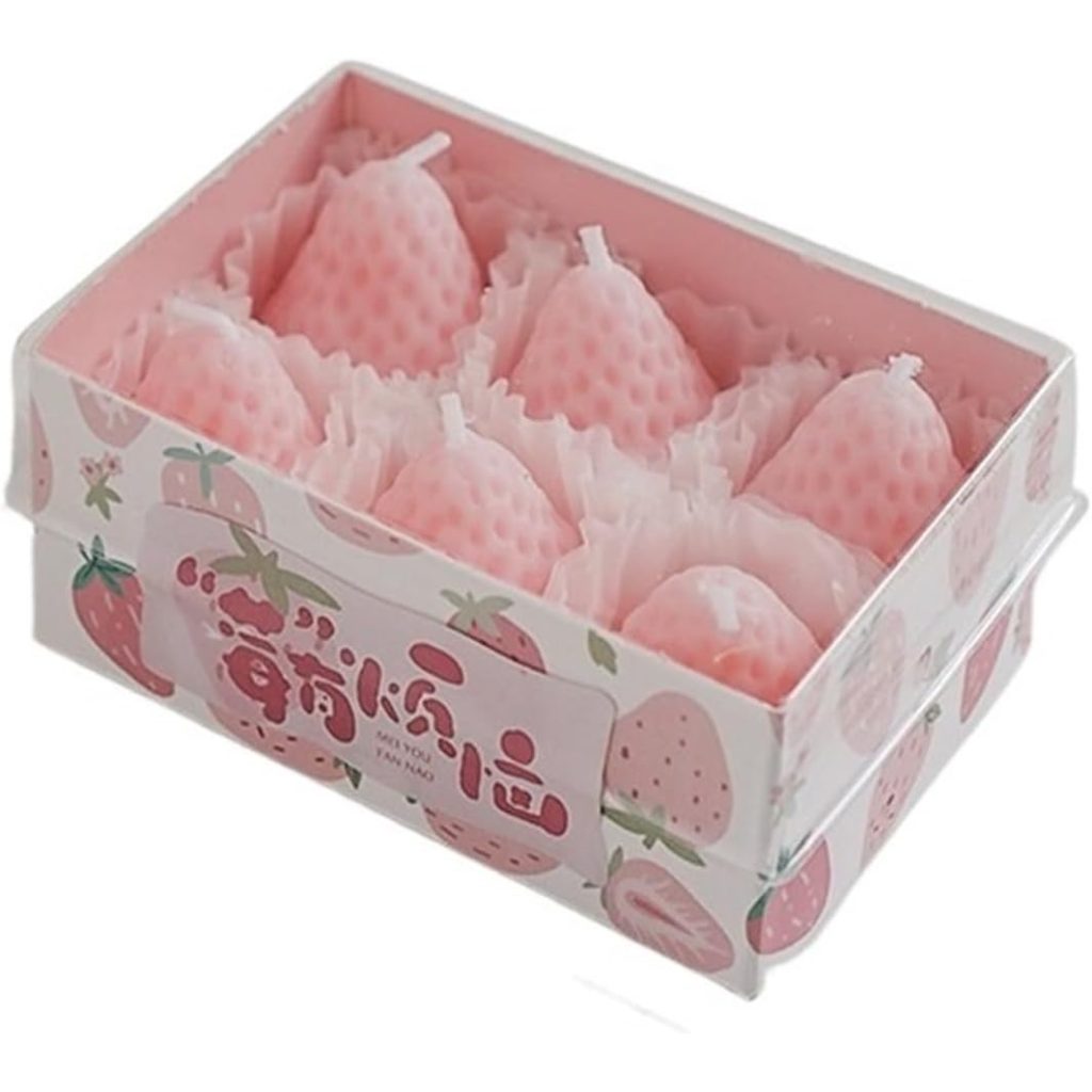 Set 6 Lumanari Parfumate, Flippy, Model Capsunici, Ardere 30 min, 78g, 6.3 x 9.3 x 3.8 cm, Roz